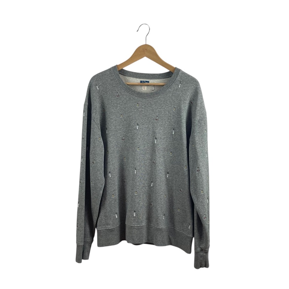 J. Crew Vintage Fleece Crewneck Sweatshirt Lighthouse Embroidered Sz L - Picture 3 of 10